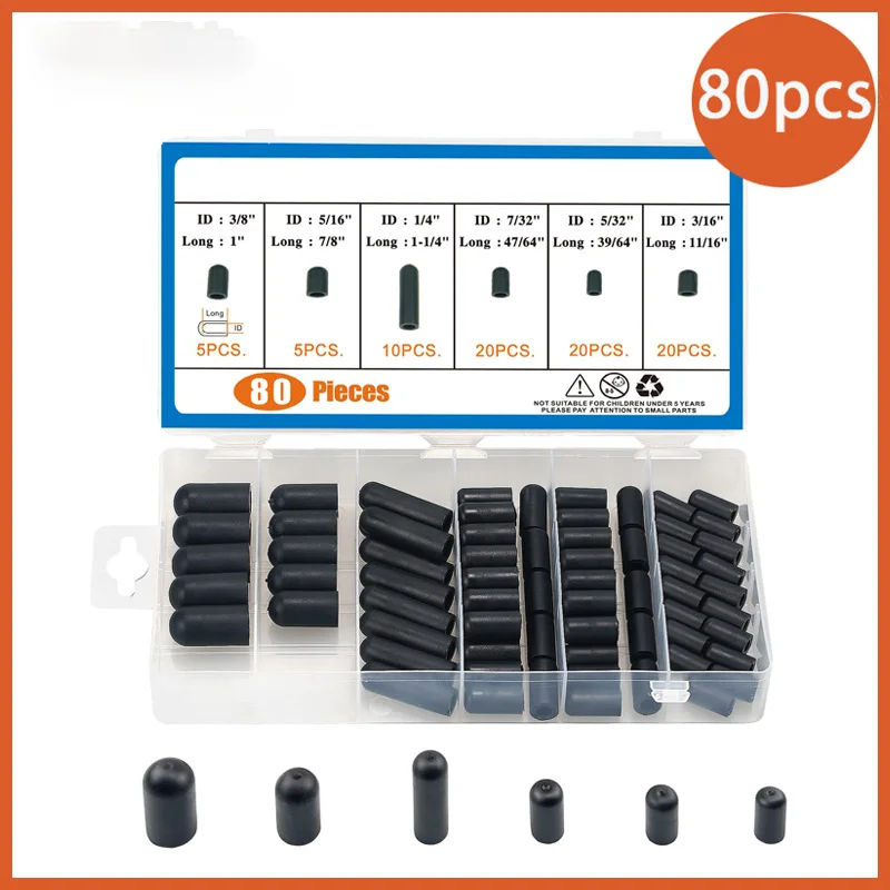 80/100/160 PCS Carburetor Vacuum Cap Assortment Kit – Black Rubber Dust Cover Set for Car