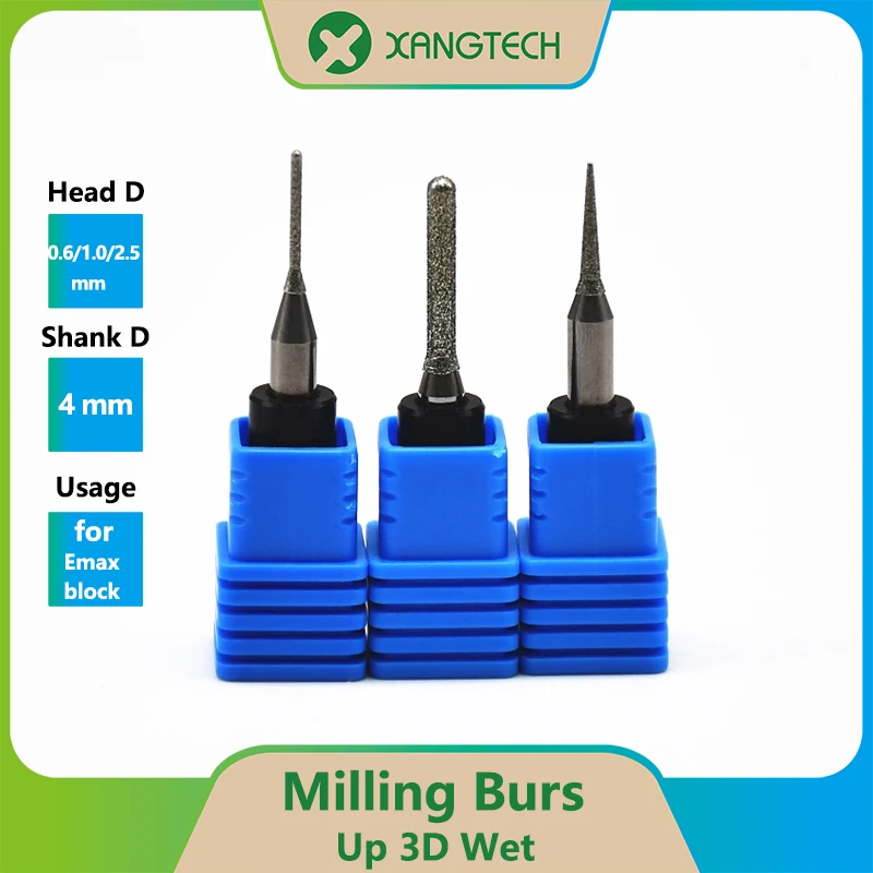 

XANGTECH Dental Up3d Lithium Disilicate Cad Cam Wet Milling Burs Drill Glass Ceramic Tools Head Diameter 0.6/1.0/2.5mm