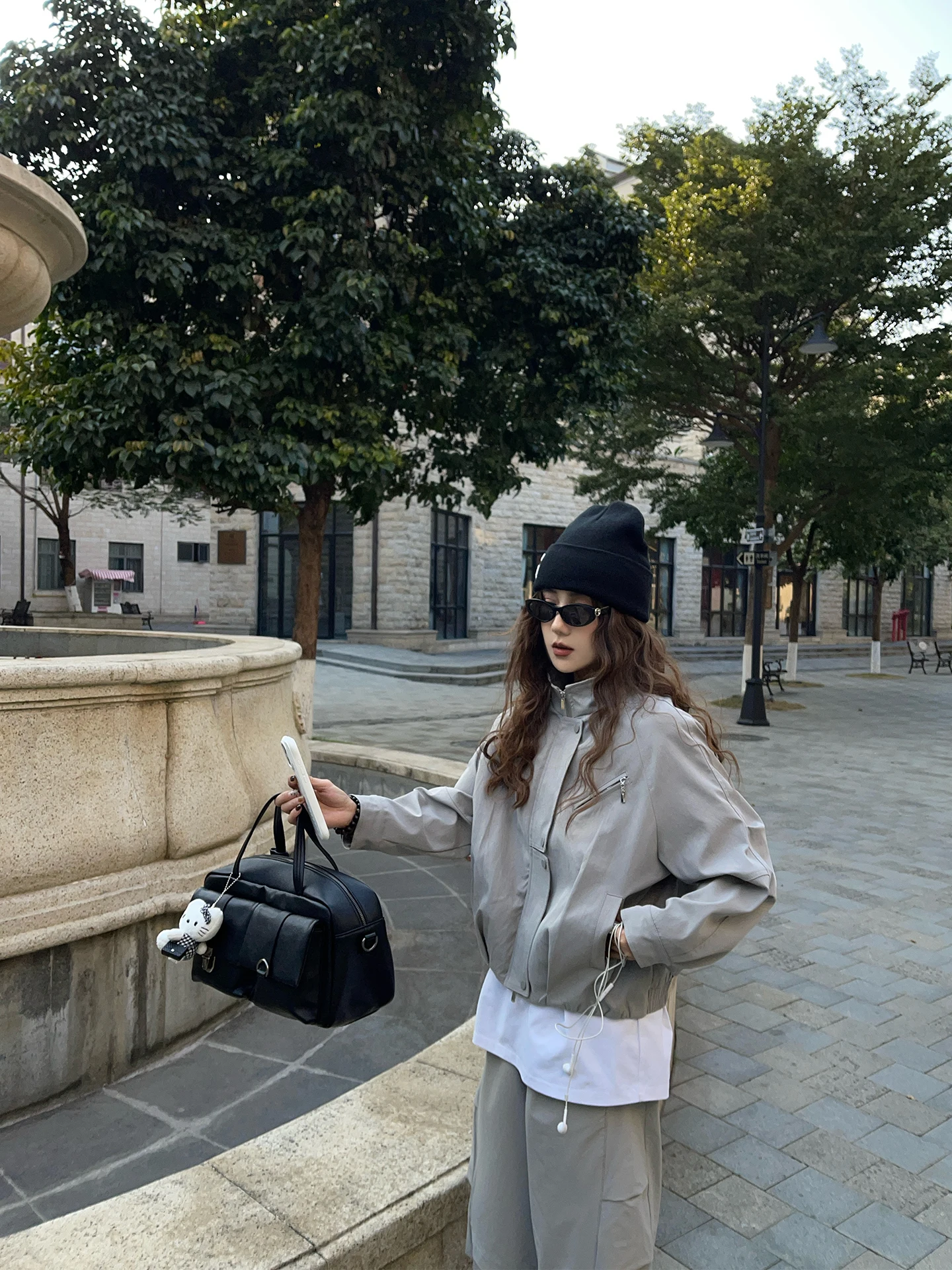 

Casual ort Stand Collar ex Jaet Loose Fit Polyester Fabric Easy to Wear ey Color Versatile Outerwear for Men And Women