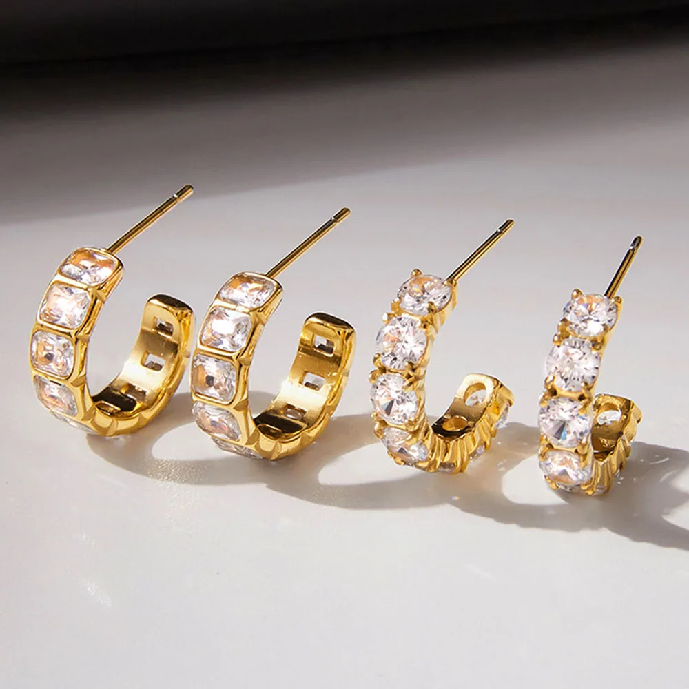 

Women Zircon Stud Earring 18K Gold Plated Stainless Steel Light Luxury Minimalist Fashion Jewelry Gifts