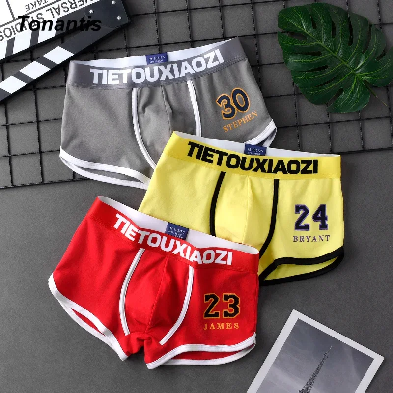 3Pcs/Set Man Boxers Trendy Cotton Men\'s Panties Personality Young Numbers Printing Comfortable Male Underwear Boy Men Underpants