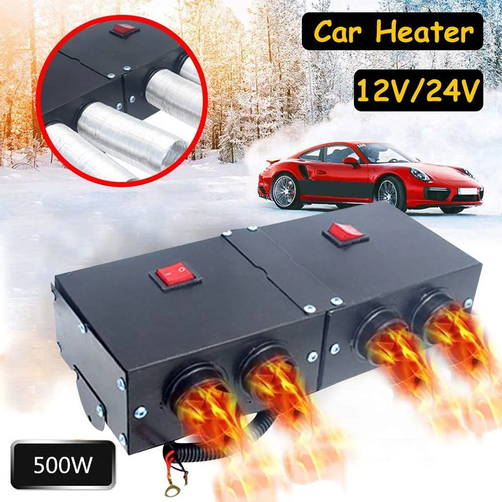 24V 4 Port Car Heater Defroster Portable Car Electric Dryer Windshield Windscreen Demister 12V 500W Heater Fan For RV SUV Truck