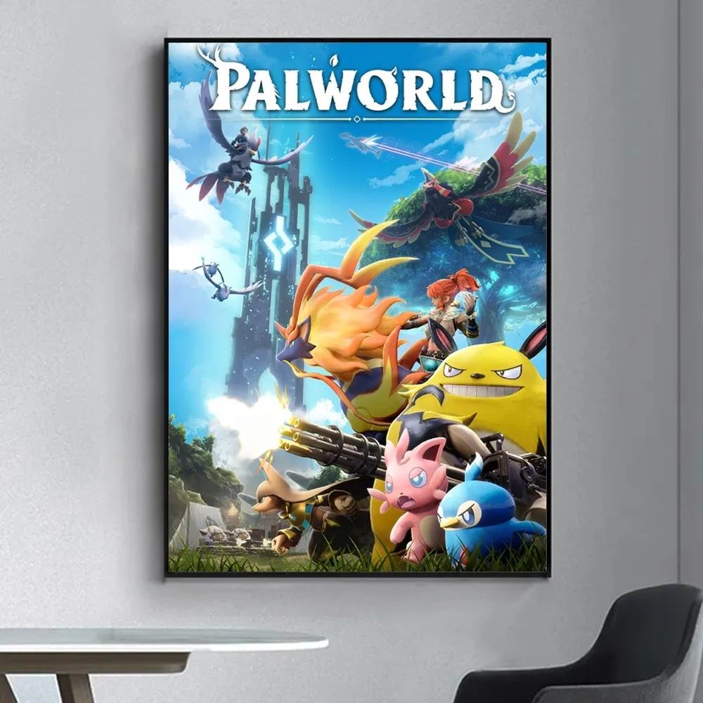 ملصق حائط فاخر من Game P-Palworld لشريط غرفة المعيشة لوحة زخرفية عتيقة في المنتصف