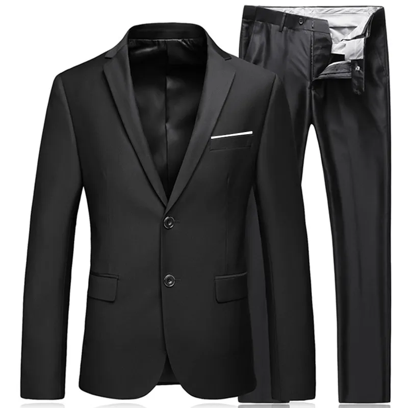 2023 Men's Business Fashion High Quality Gentleman Black 2 Piece Suit Set / Blazers Coat Jacket Pants Classic Trousers