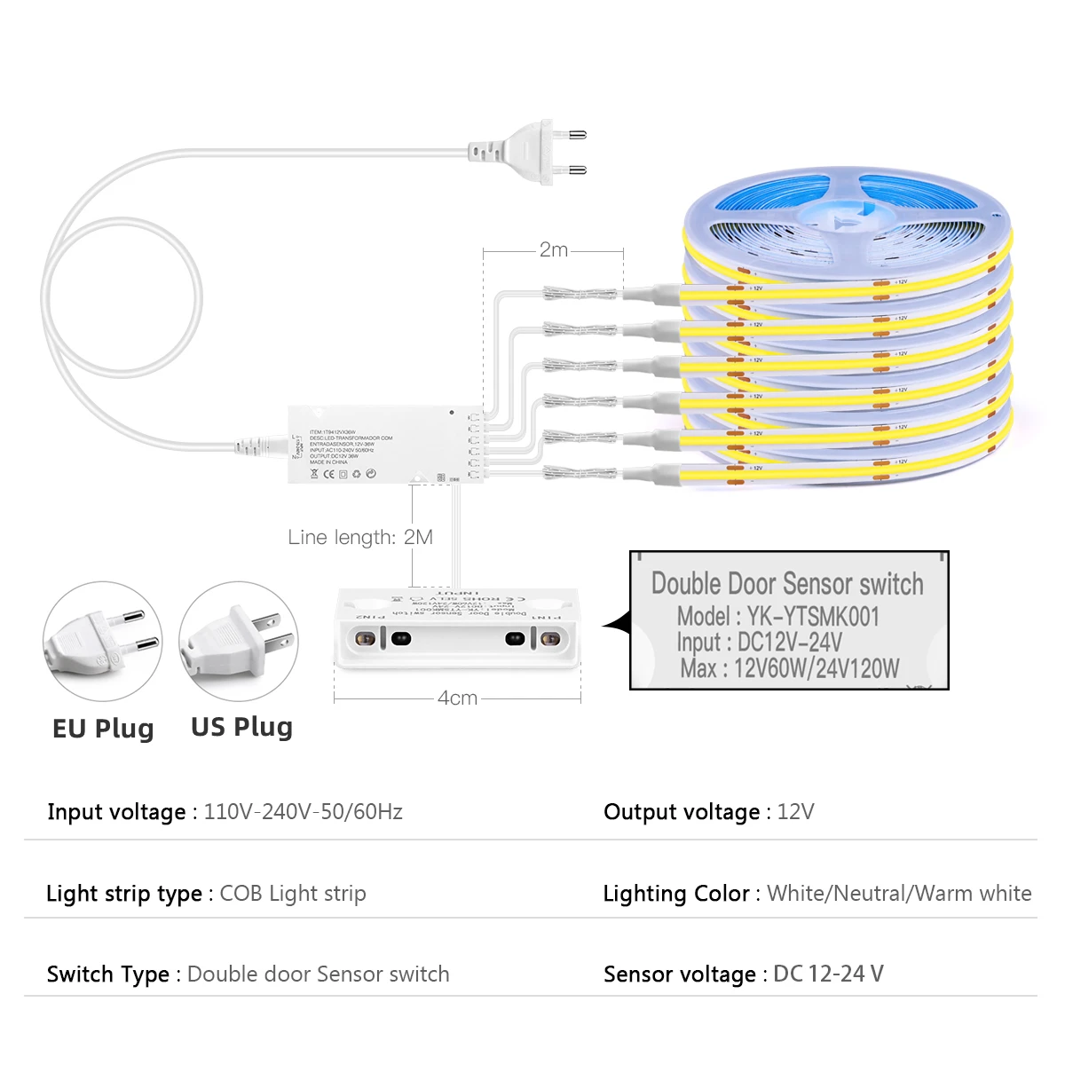 12V COB LED Strip Light Smart Double Door Sensor Switch for Anime&Manga Characters Showcase Shelf Storage Cabinet Night Lighting