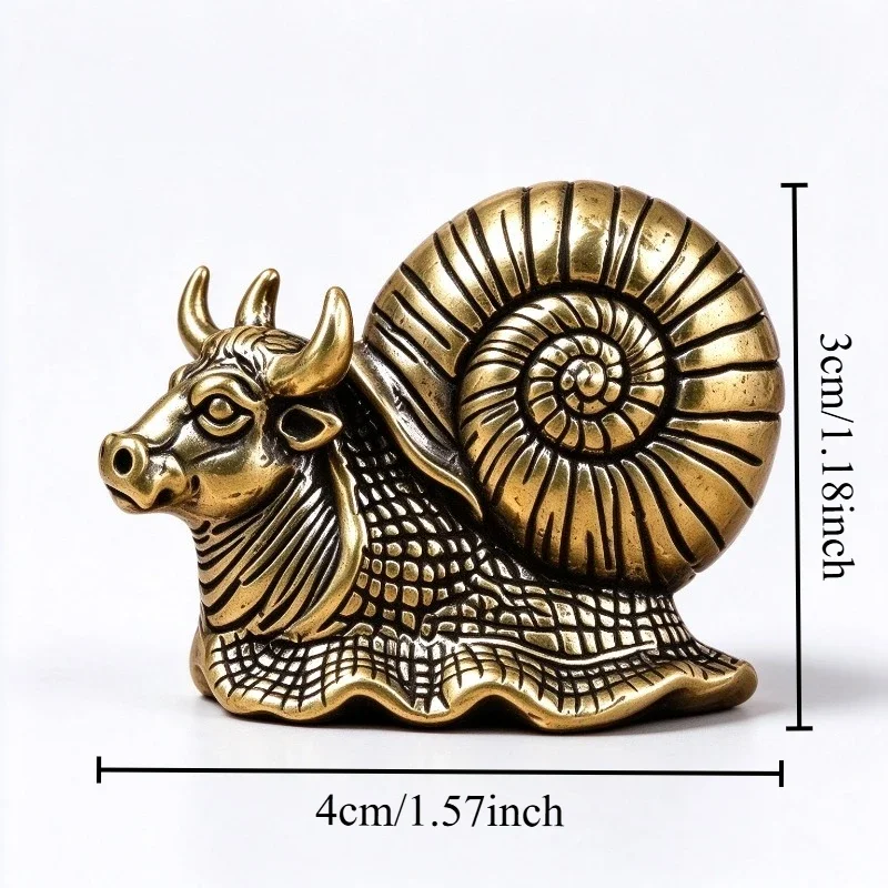 Brass Bull Head Snail Figurine Retro Creative Hybrid Animal Statue Desktop Ornament Vintage Metal Craft Collectible Table