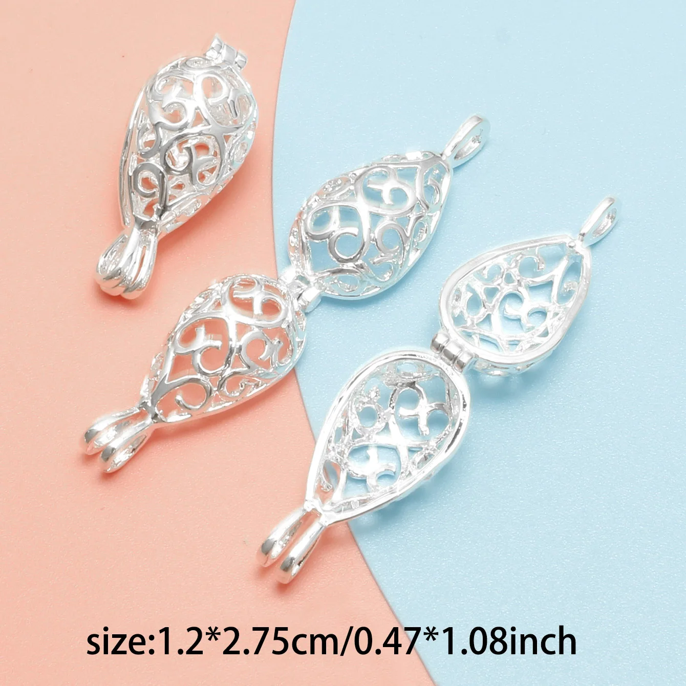 10pcs 28*12mm Heart Water Drop Pearl Cage Locket Aroma Essential Oil Diffuser Beads Cage Pendant Jewelry Making Findings