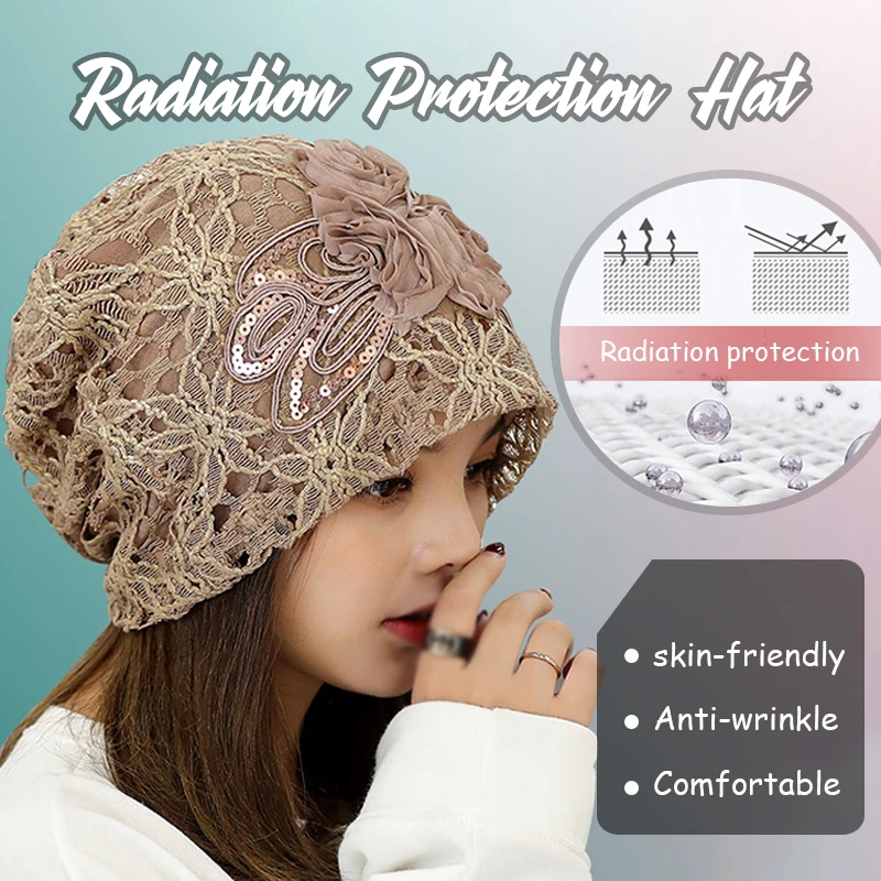 

Women Lace Silver Fiber Anti Radiation Cap Pregnant Women Confinement Hat Emf Shielding Protection Breathable Microwave Beanies