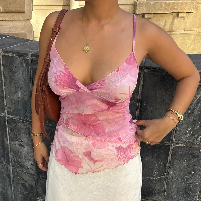 Full Service Popular New Print Halter Top Women's Ruffle Waist Vest European Style Polyester Fiber Spring Season Fashion