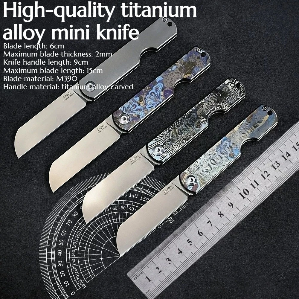 

Titanium Alloy Engraved Handle Mini K nife M390 Blade Powder Steel Highly Rust-resistant Multi-functional Hand Tool