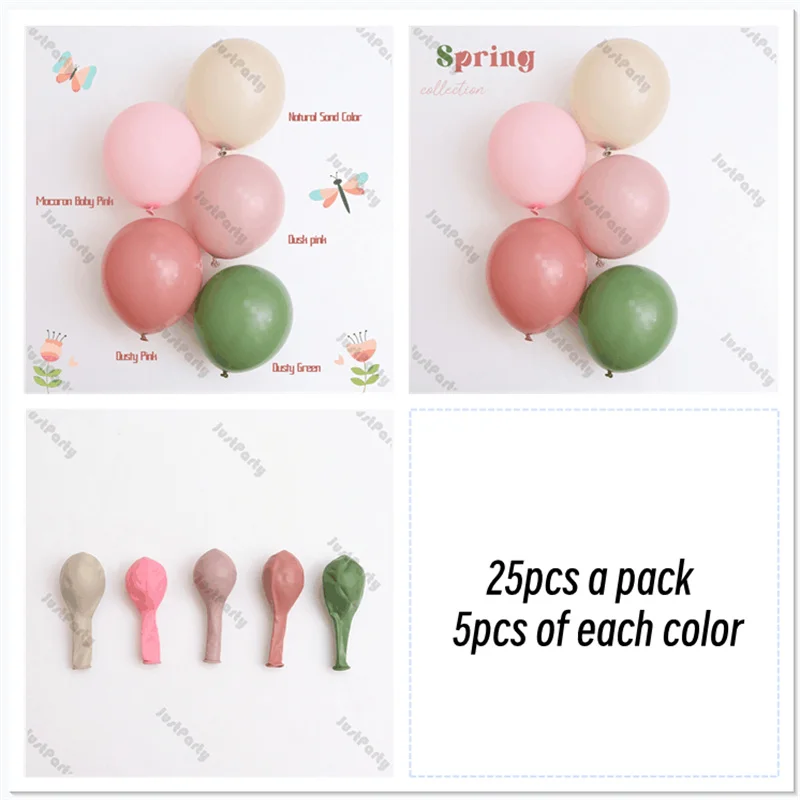 25pcs 5/10/12inch Spring Balloons Set Green Pink Sand White Latex Ballon Wedding Babby Shower Birthday Party Decoration Supplies