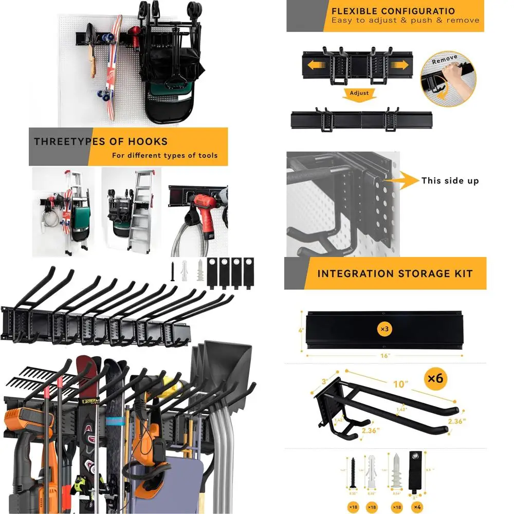 

Настенный органайзер для садовых инструментов Max Load 660 фунтов с 13 регулируемыми вешалками для хранения в гараже и во дворе