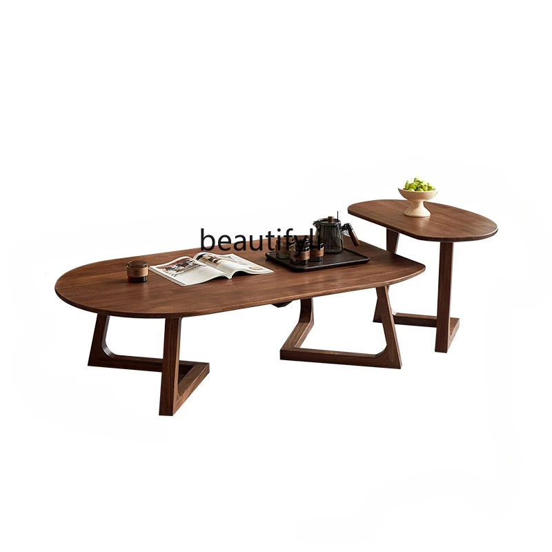 

Nordic Solid Wood Tea Table North America Black Walnut Creative Oval Tea Table Combination