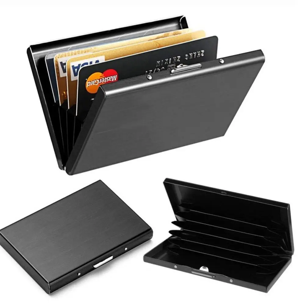 Slim Stainless Steel RFID Card Case 6 Card Slots Anti-scan Anti-magnetic Bank ID Credit Card Holder Business Travel Accessory