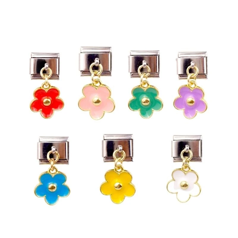 7 Pack Flower Italian Modular Bracelet Band Link Connector Stainless Steel Jewelry Accessories Suitable for Enthusiasts