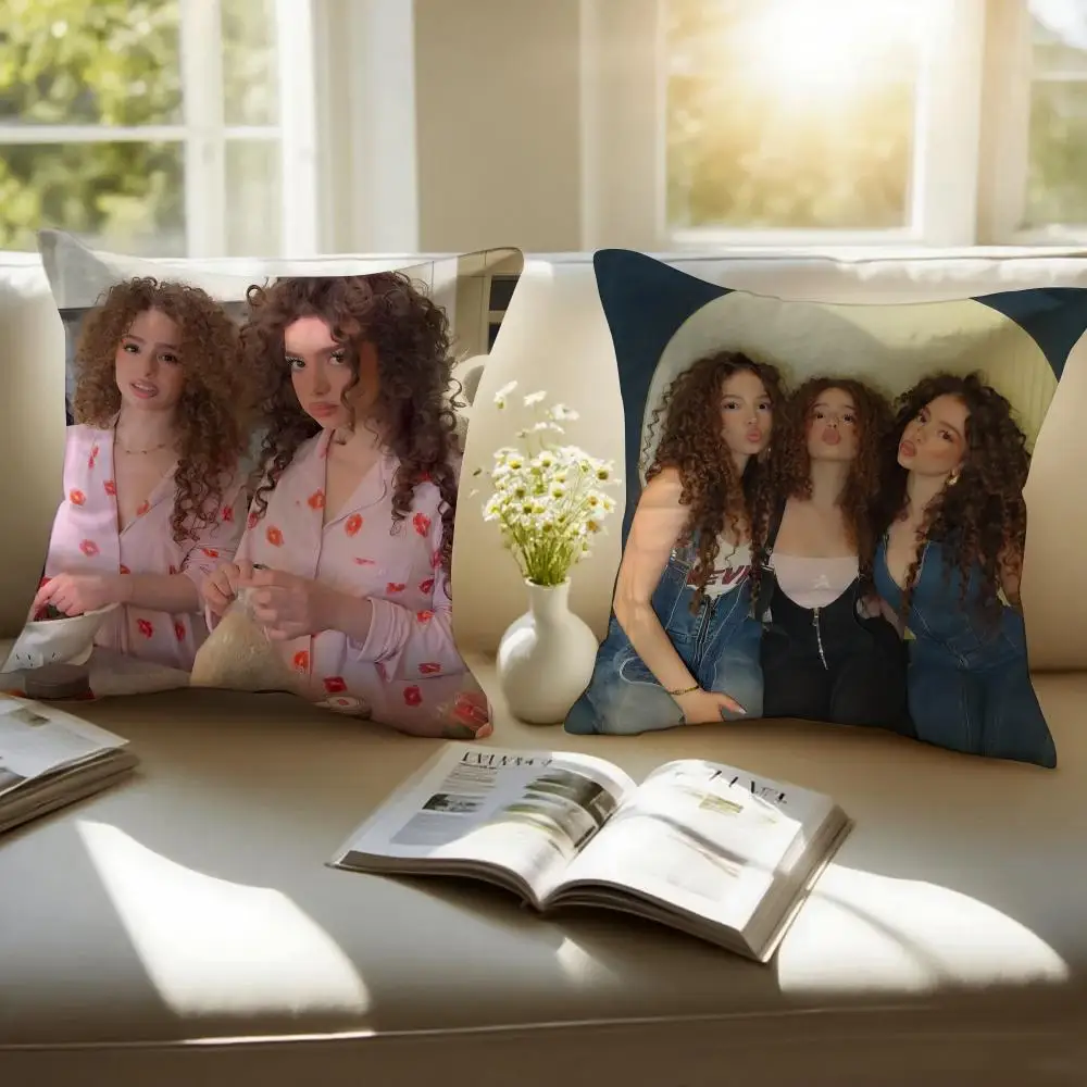 Hot Charismatic Celebrity K-Kalogeras Sisters Cushion Cover Pillowcase Anti-dustmite Invisible Zipper Short Plush Sofa Cushion