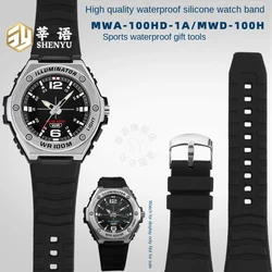 Shenyu Silicone Watchband For Casio MWA-100HD-1A MWD-100H series silicone rubber male Watch strap with Convex Interface 20mm