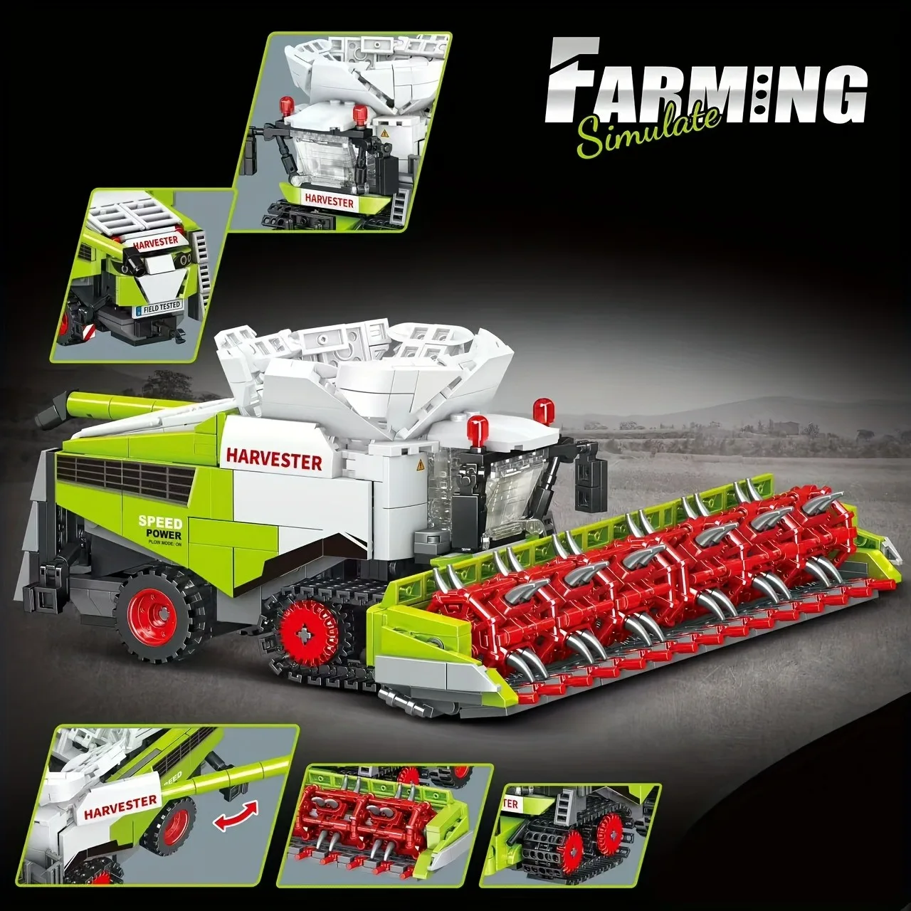 مجموعة مكعبات بناء حصاد القمح الكبيرة، مجموعة نماذج الجرار الزراعي، مع ملحقات الحصاد، لعبة عرض قابلة للجمع، ب