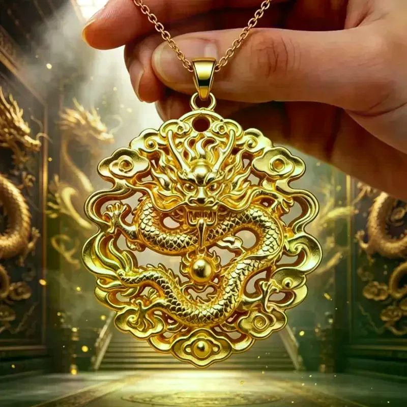Traditional Chinese Style Gold Pendant 3D Embossed Matte Finish Auspicious Designs For Daily Wear Gifting Jewelry Collection