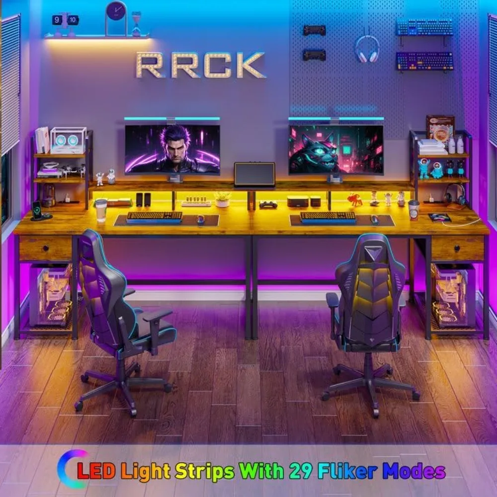 44 Reversible Gaming Desk with Hutch, Drawers, and USB Charging Port