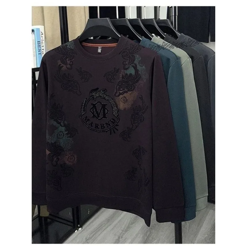 New Spring and Autumn Men's T-shirt Long Sleeve Versatile Round Neck Fashion Trendy Casual Top for Young and Middle-aged People