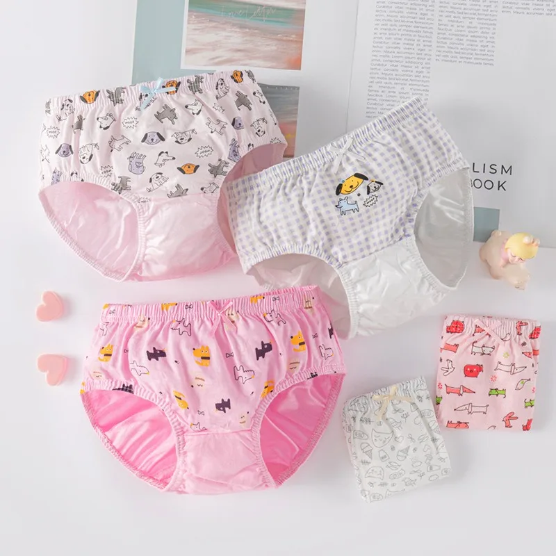 

4Pcs/Set Little Girls' Soft Cotton Underwear Toddler Undies Kids panties For 2-12Y Dog Pattern Girls Soft Undies