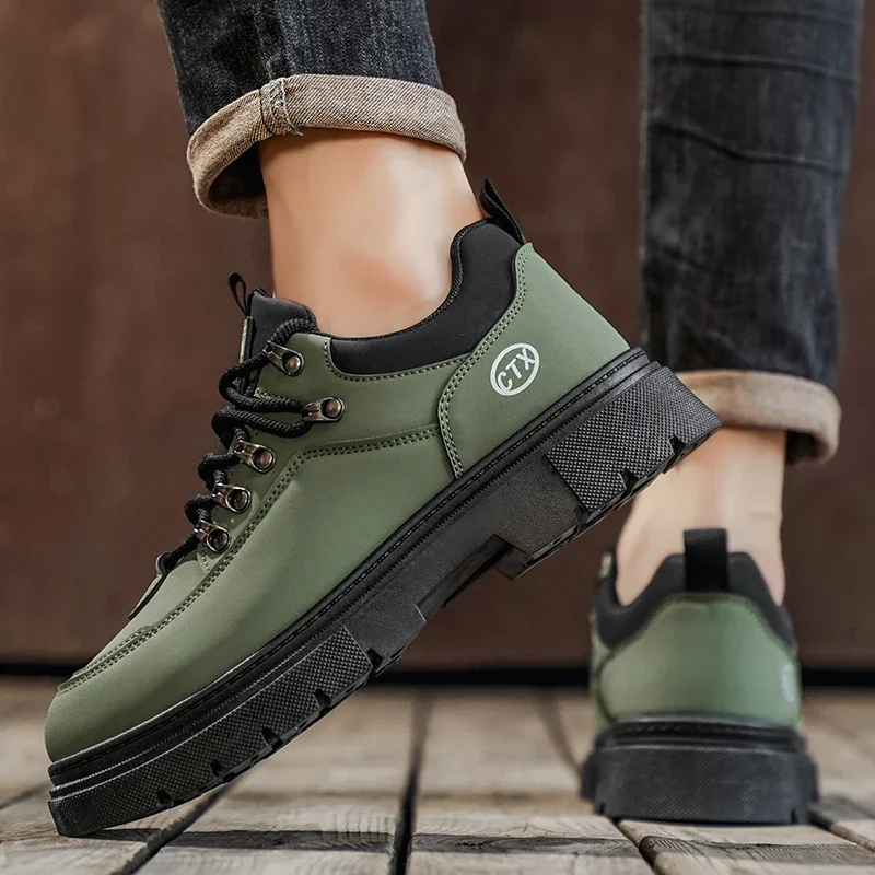 Casual Shoes for Autumn Wear-resistant High Top All Season Anti Slip Sneakers Outdoor Work Walking Leather Surface Boots