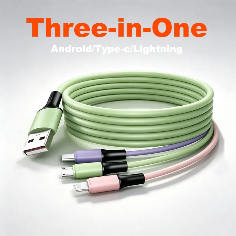 Multifunctional 3-in-1 charging cable Type C/Micro B/iPhone Macarone is suitable for iPhone, Huawei and Samsung smartphones.