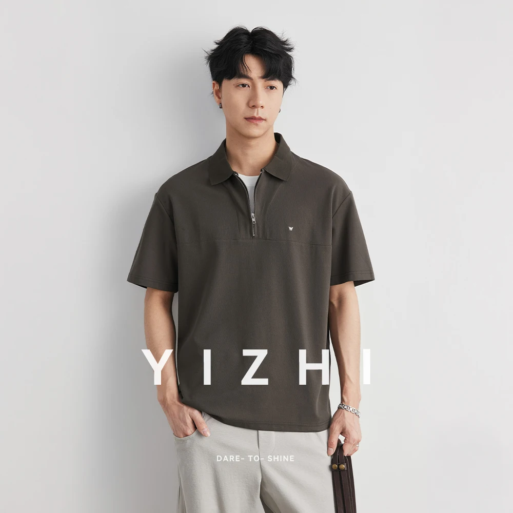 

Men's Letter Embroidered Half Zip Lapel Polo Shirt 2026 Summer New Loose Drop Shoulder Vintage Casual Short Sleeve T-shirt