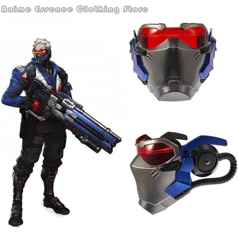 

2025 New Halloween Overwatch Soldier 76 Masks With LED Luminous Cosplay Soldier76 Mask With Light Soldier 76 Costume Without Bat