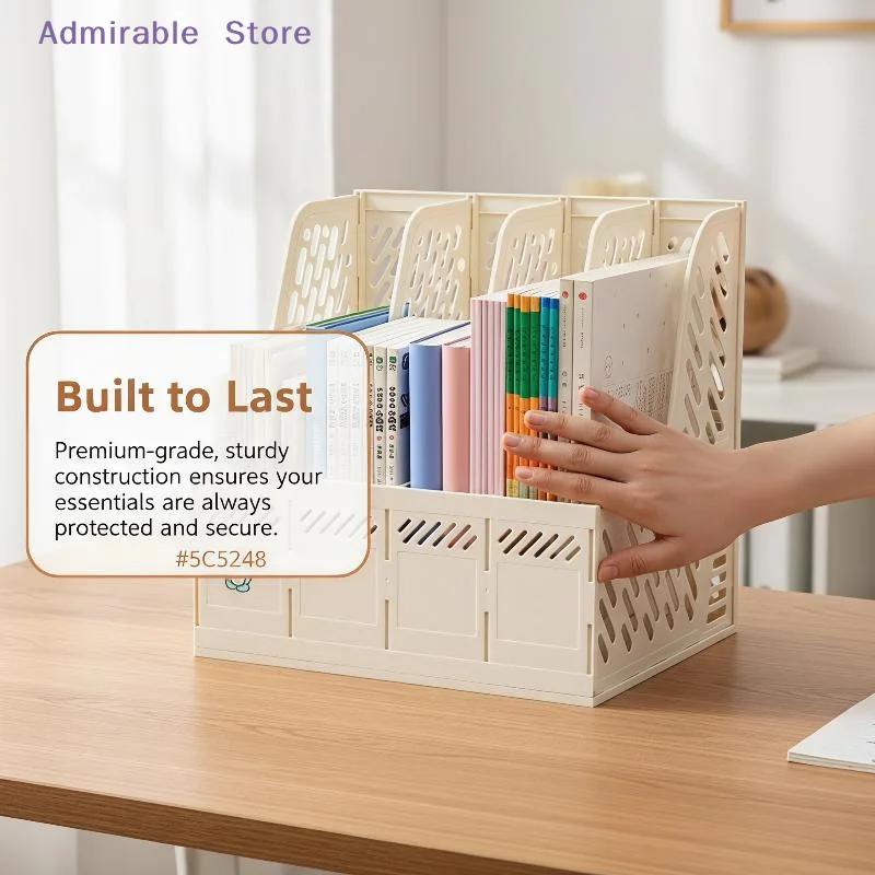 [W]4 Column Document Organizer Rack Lightweight PP Material Multi-functional Desktop Holder for Home Office Book File Storage