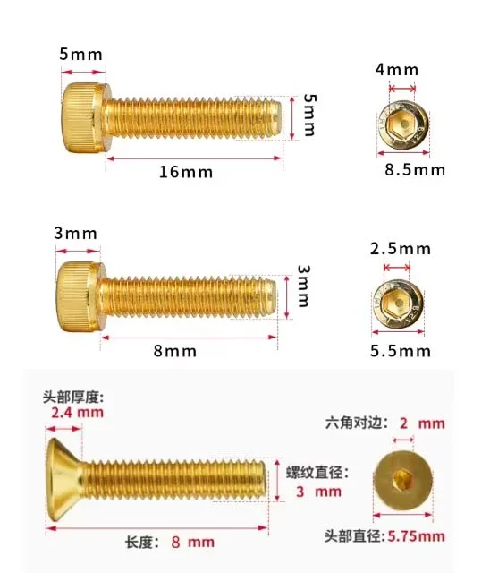Grade 12.9 Plating Titanium Gold  Alloy steel Screws-For Customizing Product/Link