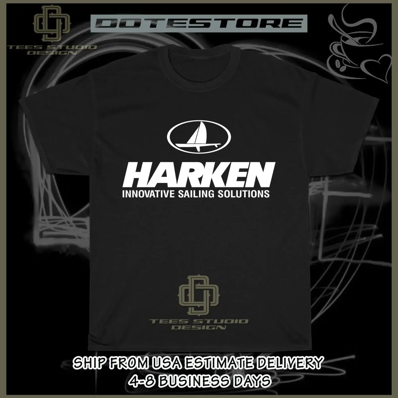 T-shirt pour homme avec logo Harken Innovative Sailing Solutions, vintage, délavé, légèrement streetwear, vêtements de créateur extensibles, doux