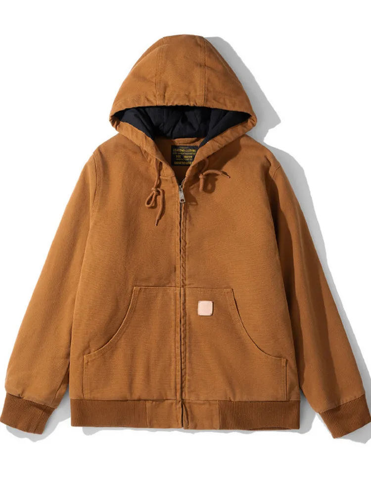 

Утепленная хлопковая куртка-худи на молнии для мужчин, повседневная, ветрозащитная, с длинными рукавами, стандартный крой, осенне-зимнее пальто