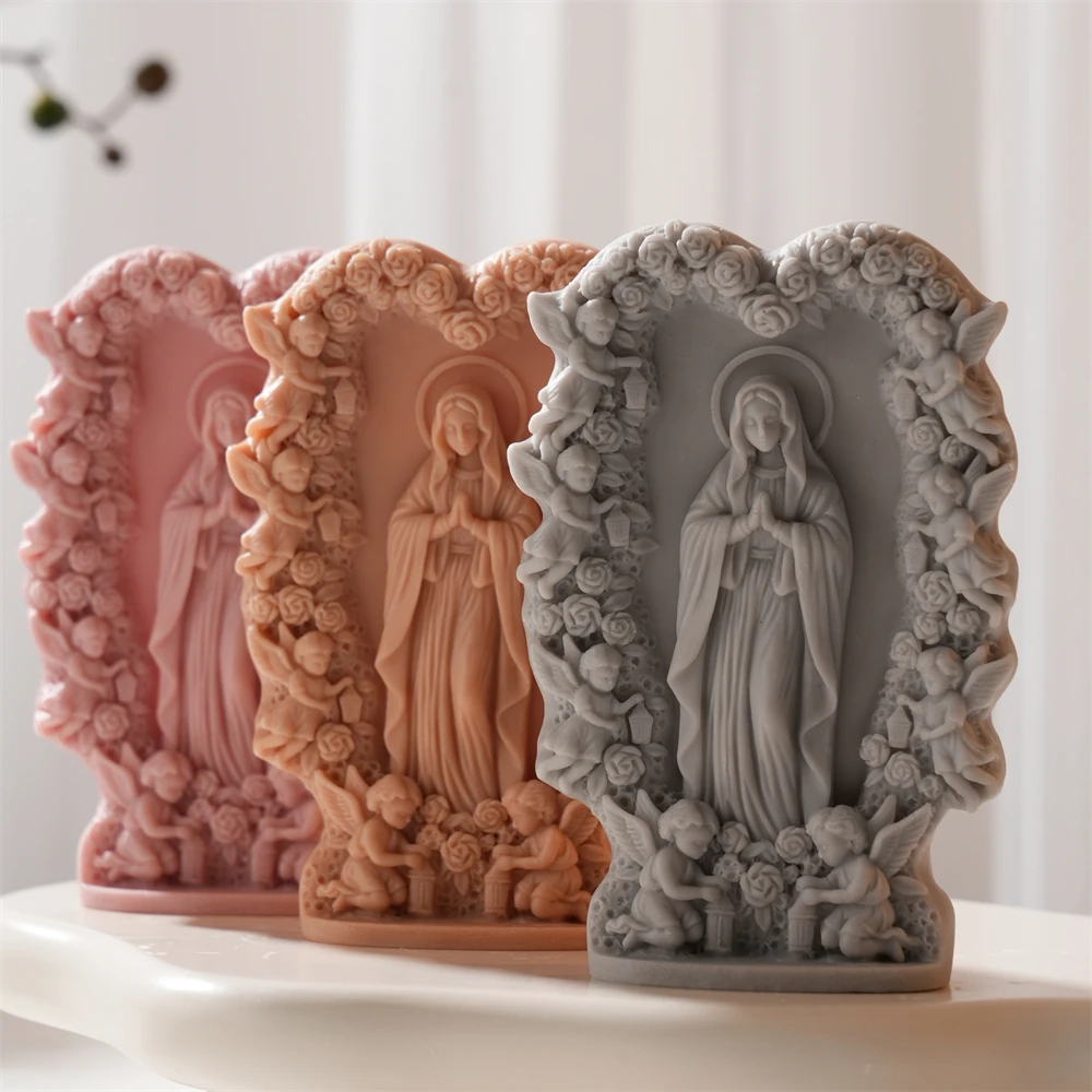 

Madonna Sculpture Silicone Mold for Candle Making Virgin Mary Prayer Soy Wax Candle Mold Angel Our Lady Resin Mould Home Decor