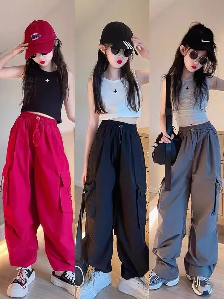 

Girls' Workwear Pants Autumn New Korean Version Of Children's Fashionable Casual Pants Trendy Wide Leg Pants For Big Boys