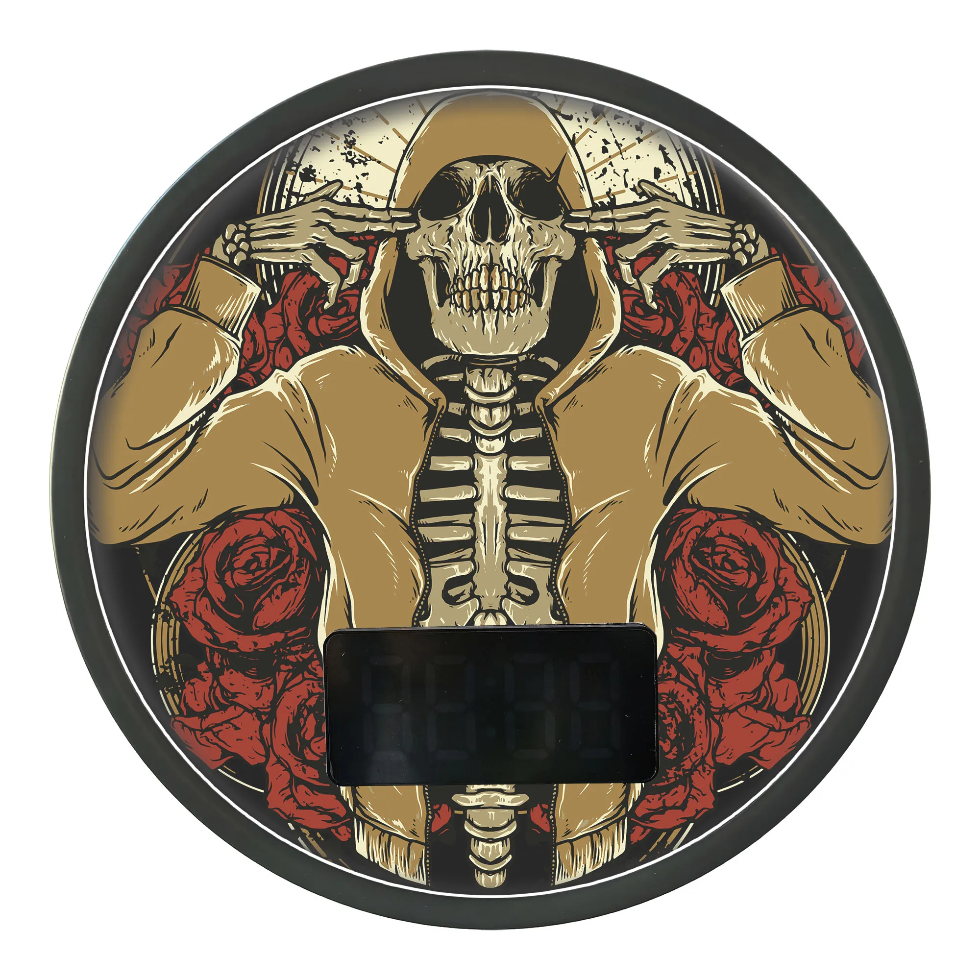 Skeleton With Red Roses LED Digital Wall Clock with Temperature Calendar Date Gothic Skeleton Home Decor Night Light Wall Clock
