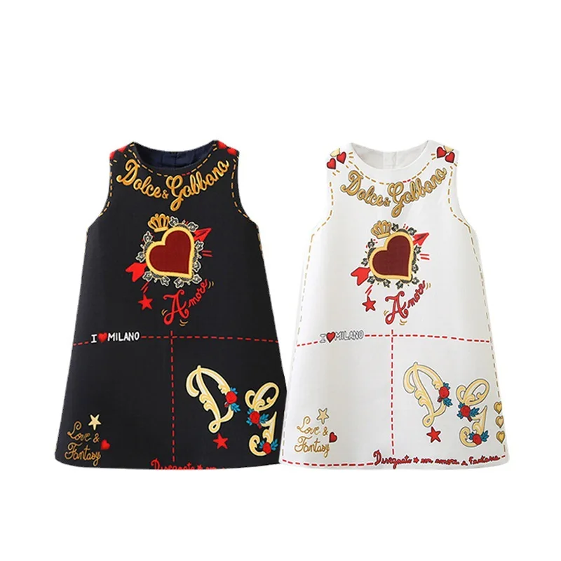 Girls Flower Princess Sundress Love Heart Print Fashion Spring Autumn Vest Dress Baby Girl Clothes Vestido Children Dresses