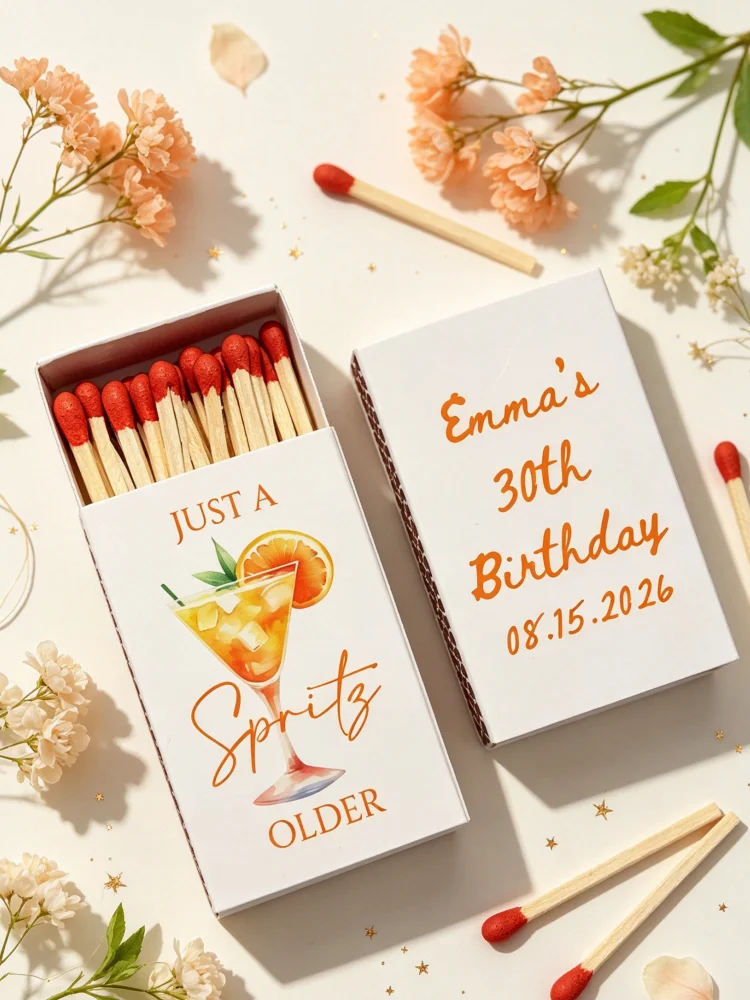Bulk Custom Just a Spritz Older Personalized Matchboxes, Cocktail Theme Birthday & Bachelorette Party Favors, Bridal Shower