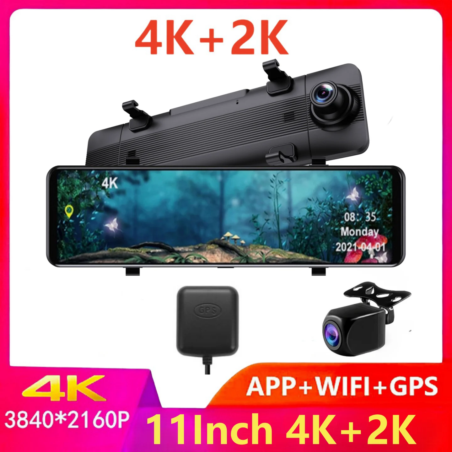 4K 11 Inch Car DVR 3840*2160P  Dash Cam WIFI GPS Sony IMX415 Rear View Mirror 1440P Car Camera Video Recorder Park Monitor