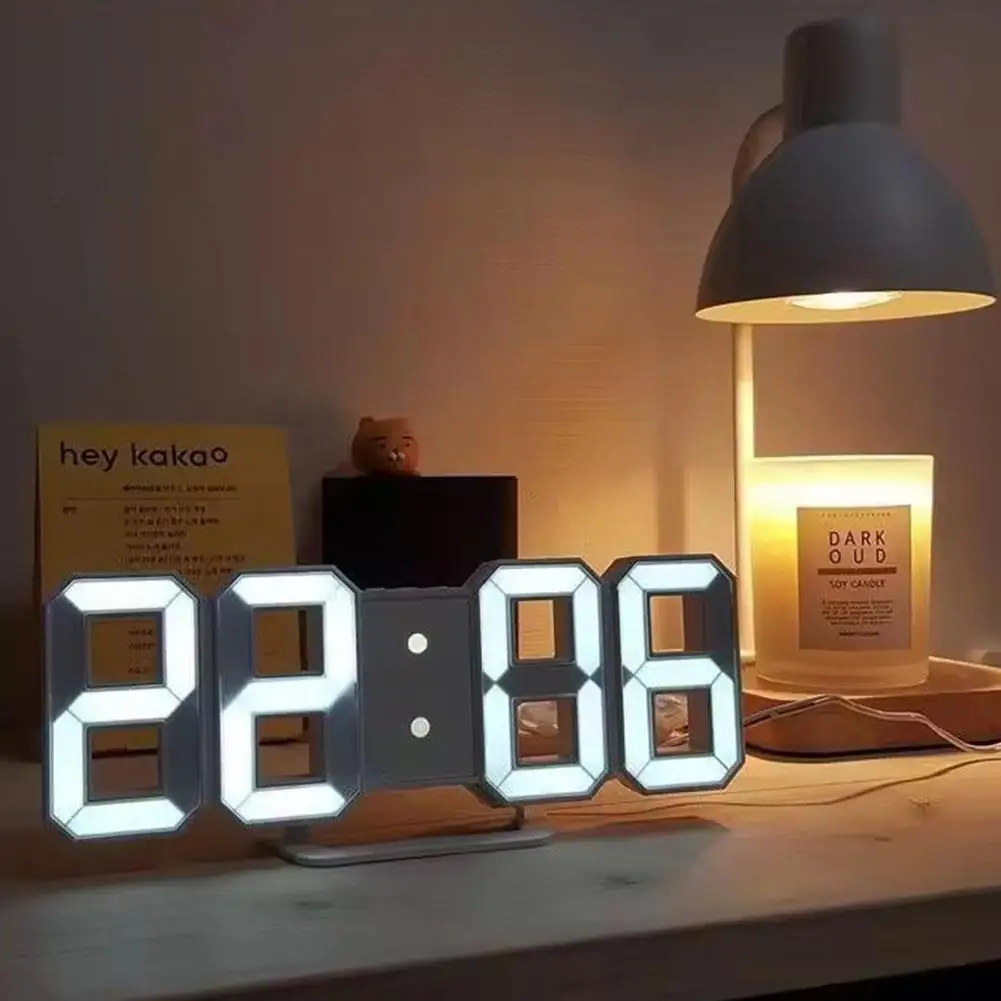 3D Digital LED Alarm Clock Wall Mounted Desktop Clock Time Date Temp Display Auto Dimming Sound Control Home Decor 3D Digital