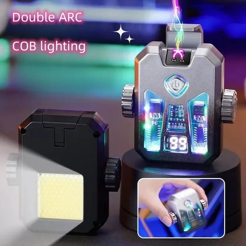 2024 New High-end Black Technology Mecha Style Gyro Lighter Creative Double Arc Rechargeable Lighting Lighter Men's Gift