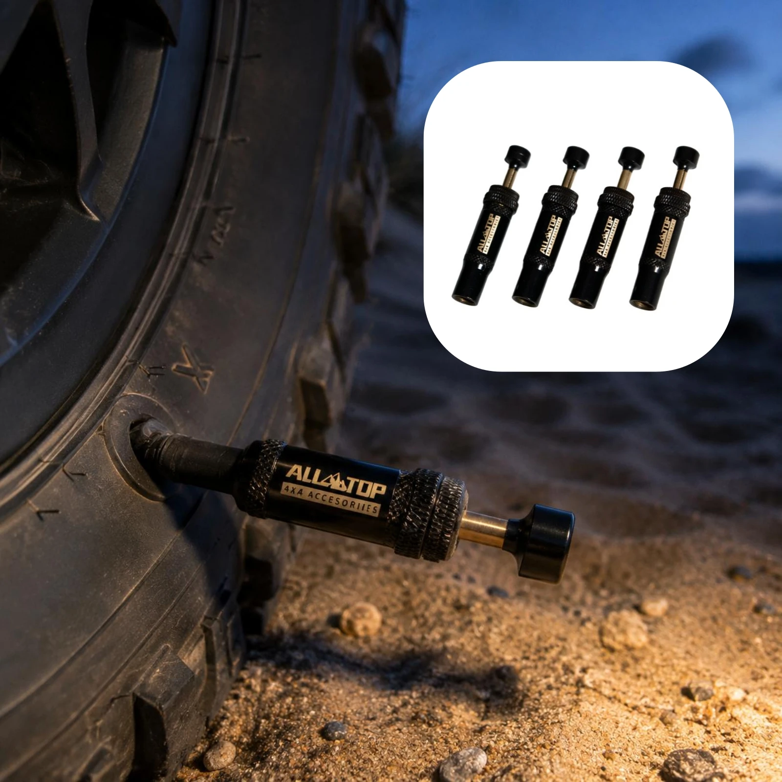 

4 Pieces Automatic Tire Deflator 4x4 Accessory Vehicle Tool for Desert, Sand Driving