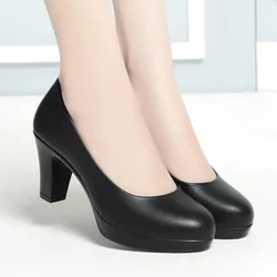 Block Heel Platform Pumps Spring Autumn Women Shoes 2024 Women High Heels Shoes Ladies Elegant Comfortable Black Office Shoes