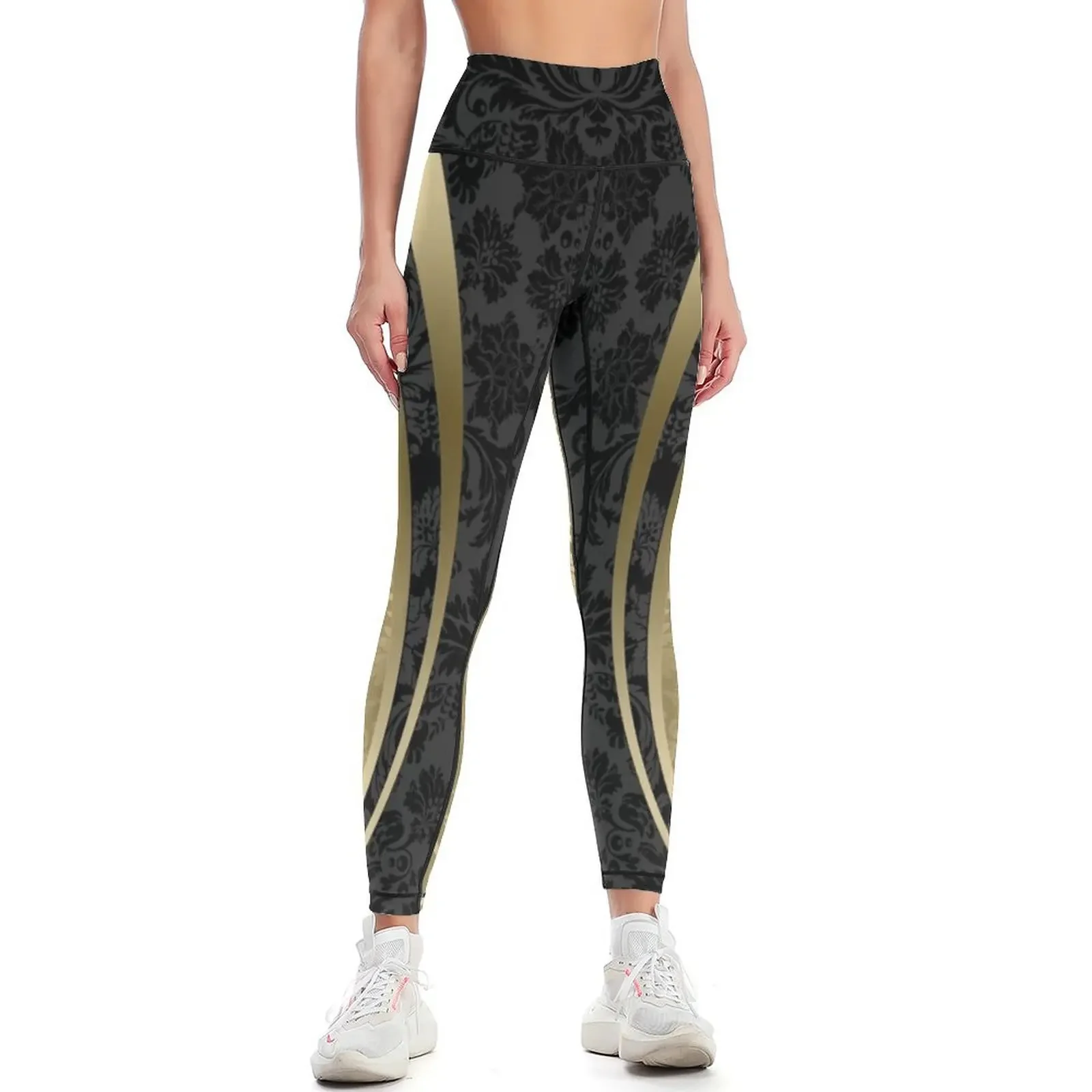 

Black And Gold Damasks And geometric Stripes Leggings sport pants joggers for Legging sport Female legging pants Womens Leggings