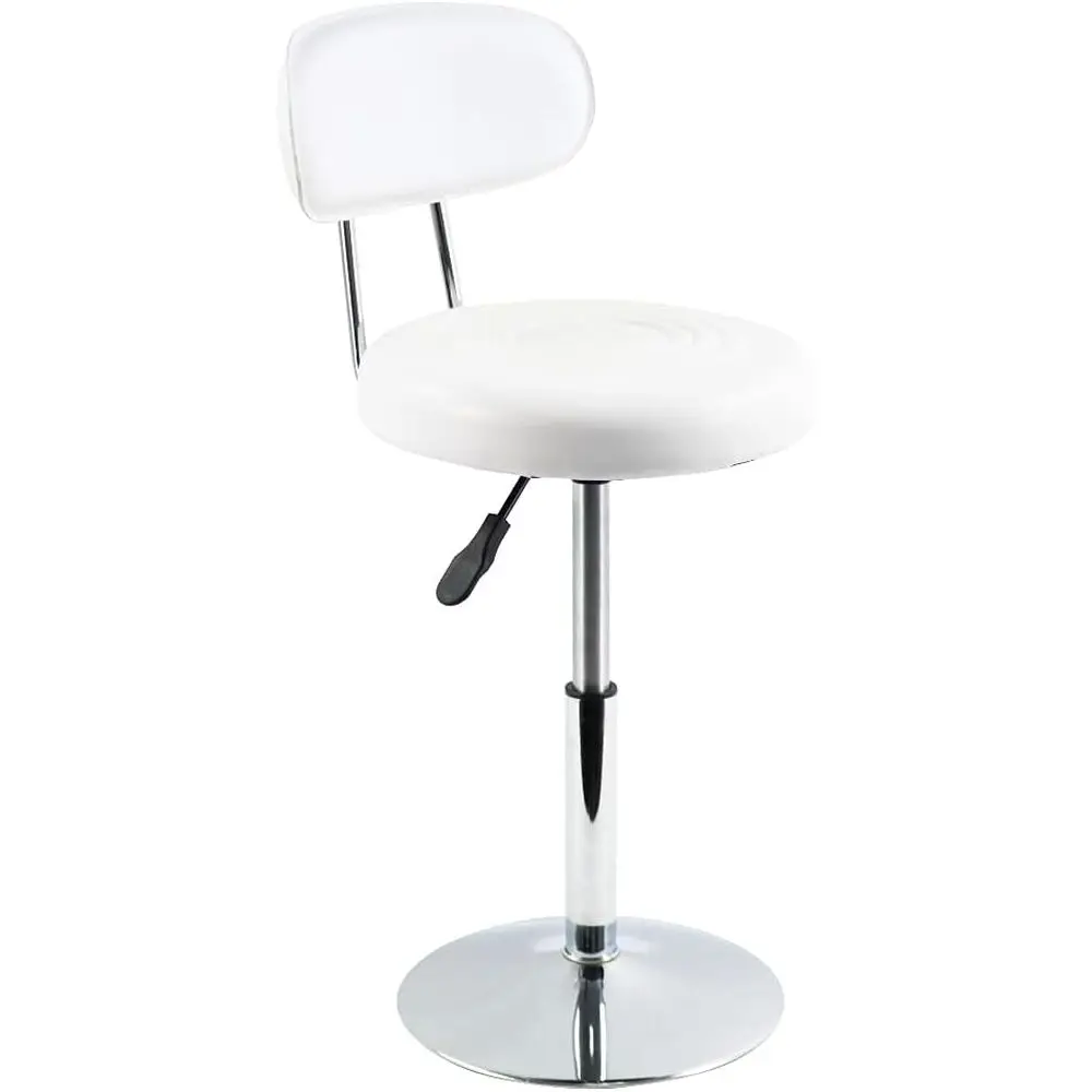 

White PU Leather Swivel Sn Chair - Mini Barber Shop Stool with Backrest or Manicure, Tattoo, and Oice Use