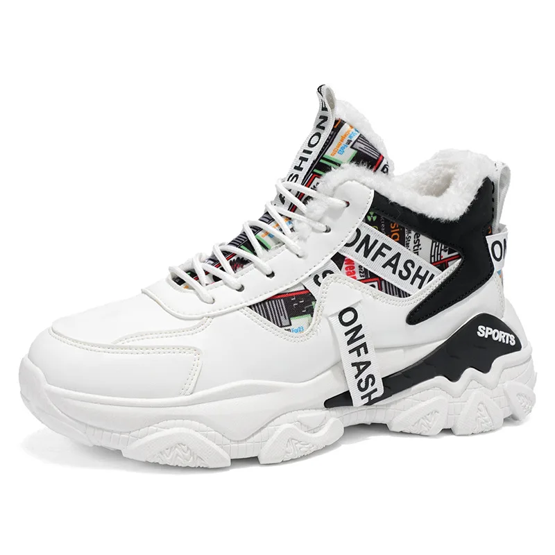 Herren-High-Top-Sneaker für den Winter 2022, mit Fleece gefüttert, klobige Papa-Schuhe, Thermo-Freizeit-Sportschuhe mit dicker Sohle