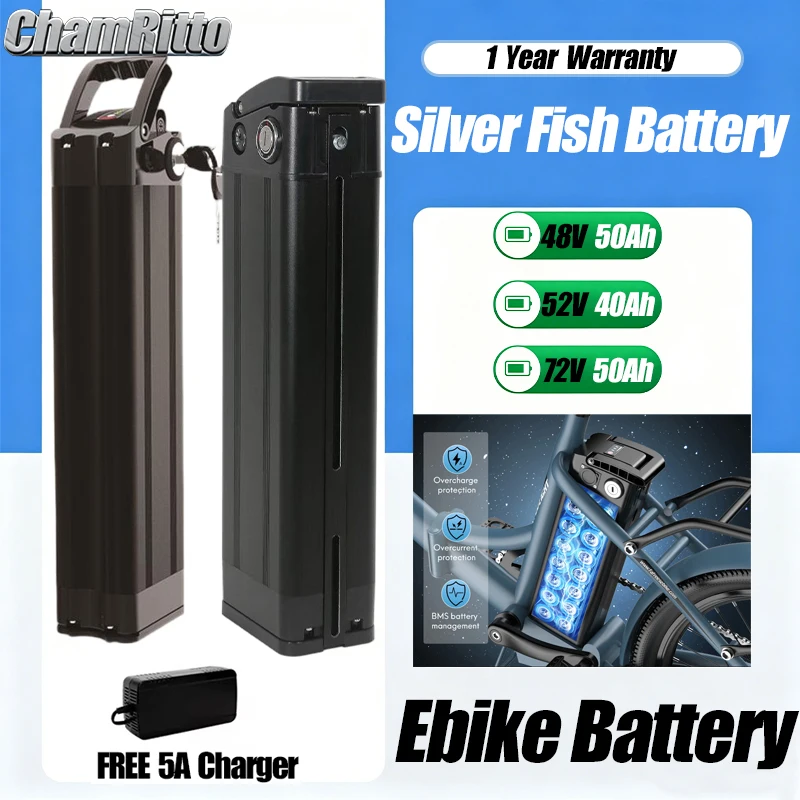 

36v 48v 52v 60v 72v Silver Fish Lithium Bike Battery 48 Volt Batterie 36v 13 Ah Duotts S26 Battery 20 30ah 40 50ah 60ah Battery