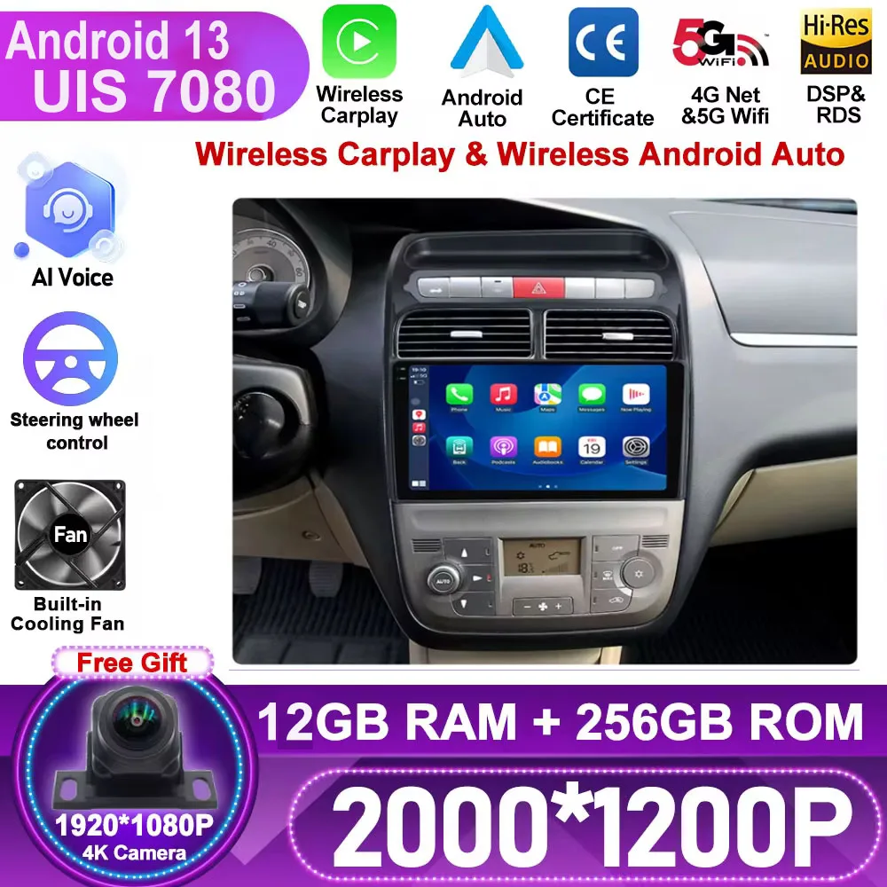 

AI Voice For Fiat Grande Punto Linea 2007 - 2012 BT5.0 Wireless CarPlay Android Auto Radio Car Multimedia Navigation GPS 2din