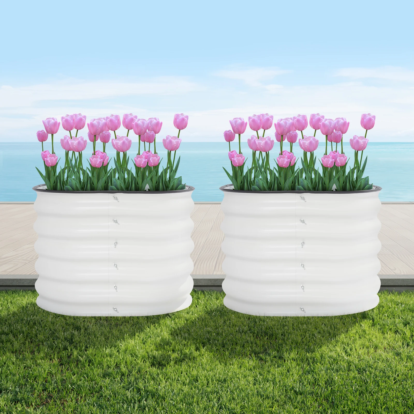 Floor Standing 2 Pcs Raised Garden Bed, Aluminum-Zinc Plated Steel - 23.6223.6217In Size&Antirust Process, Open Base for Drainage
